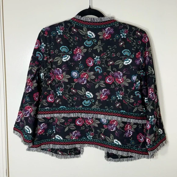LOFT Women’s Black‎ Fringe Embroidered Floral Jacket Size 6 - Picture 6 of 7